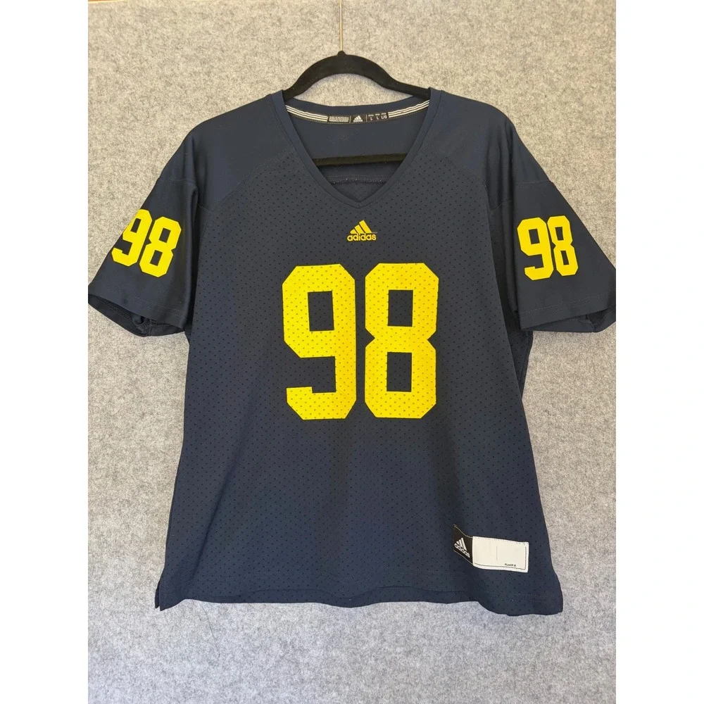 Adidas Michigan Wolverines Football Jersey Mens‎ Large Navy Blue Yellow #98 Mesh